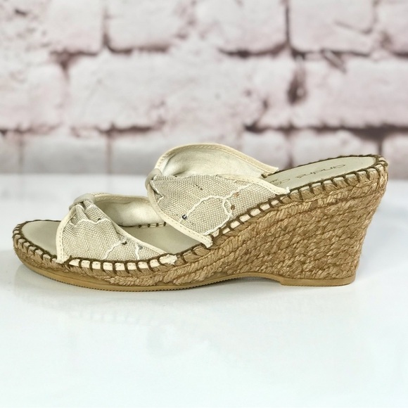 ANDRE ASSOUS Jute Espadrilles canvas wedge Beige Size 10 - Picture 6 of 16